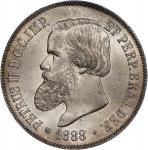 1888年巴西2000雷斯。里约热内卢造币厂。BRAZIL. 2000 Reis, 1888. Rio de Janeiro Mint. Pedro II. PCGS MS-65.