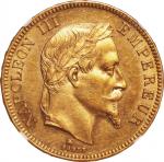 France. 1865. Gold. NGC AU58. EF+. 100Franc. Napoleon III Laureate Head Gold 100 Francs