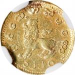 1866年缅甸狮子金币1 Pe。BURMA. Gold Pe, CS 1228 (1866). Mindon. NGC AU Details--Mount Removed.