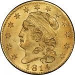 1814/3 Capped Head Left Half Eagle. Bass Dannreuther-1. Rarity-4+. Mint State-64+ (PCGS).