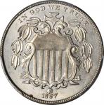 1867 Shield Nickel. No Rays. MS-64 (PCGS).