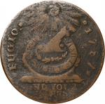1787 Fugio Copper. Pointed Rays. Newman 19-M, W-6970. Rarity-6. STATES UNITED, 4 Cinquefoils. Very F
