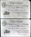 ANGLETERRE - UNITED KINGDOMLot (2) - 5 pounds avec numéros consécutifs 3 mai 1926. PMG 30 Very Fine 