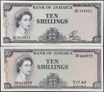 JAMAICA. Lot of (2). Bank of Jamaica. 10 Shillings, 1960. P-50 & 51Bc. About Uncirculated.