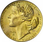 1926 U.S. Sesquicentennial Exposition. Adam Pietz Dollar. Gilt. 35 mm. HK-457. Rarity-5. MS-64 (ANAC