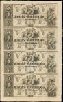 Uncut Sheet of (4). New Orleans, Louisiana. Canal & Banking Co. 18xx. $5-$5-$5-$5. Very Fine. Remain