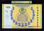 2017年马来西亚大型纪念钞，面额600令吉，编号MRR0001697, PMG67EPQ
