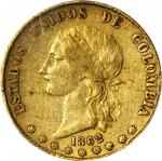 COLOMBIA. 1862 10 Pesos. Bogotá mint. Restrepo M331.1. AU-50 (PCGS).