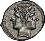 ROMAN REPUBLIC. AR Quadrigatus (6.67 gms), Uncertain Mint, ca. 225-214/2 B.C. NGC Ch EF, Strike: 5/5