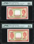 1953年马来亚及英属北婆罗州10元一对，编号A/72 001899-1900, 均评PMG64