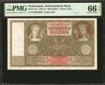 1942-44年荷兰银行100盾。 NETHERLANDS. Nederlandsche Bank. 100 Gulden, 1942-44. P-51c. PMG Gem Uncirculated 