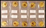 2002年熊猫纪念金币十枚，均为普制，面值200元，重量1/2盎司，成色99.9%，发行量75000，带造币厂原封套，保存极好