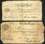Boston Bank, (Abraham Sheath & Son.), 1 guinea, 2 October 1813, serial number 8211, also Boston Bank