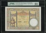 1936-39年法国东方汇理银行100元，编号O.220 996，PMG64 