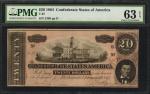 T-67. Confederate Currency. 1864 $20. PMG Choice Uncirculated 63 EPQ.