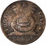 1787 Fugio Copper. Pointed Rays. Newman 1-B, W-6600. Rarity-4. Obverse Cross After Date, No Cinquefo