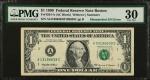 Fr. 1924-A. 1999 $1 Federal Reserve Note. Boston. PMG Very Fine 30. Mismatched Serial Number Error.