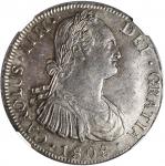 Potosi, Bolivia, bust 8 reales, Charles IV, 1808 PJ, NGC MS 62.