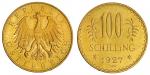Austria. Republik. 100 Schilling, 1927. Republic eagle, holding hammer and sickle in talons, rev. Va