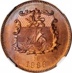 1886-H年洋元半分。样币。喜敦造币厂。BRITISH NORTH BORNEO. 1/2 Cent, 1886-H. Heaton Mint. NGC SPECIMEN-66 Red Brown.