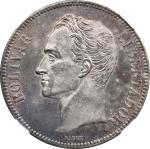 VENEZUELA. 5 Bolivares, 1887. Caracas Mint. NGC MS-63.
