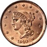 1840 Braided Hair Cent. N-8. Rarity-1. Large Date. MS-65+ RD (PCGS).