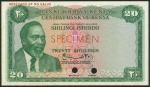 Central Bank of Kenya, colour trial 20/-, ND (1966), no serial numbers, green and multicoloured, Pre