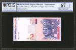 1996年马来西亚货币发行局2马币替换券。PCGS GSG Superb Gem Uncirculated 67 OPQ.