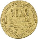 ABBASID: al-Mahdi, 775-785, AV dinar (4.21g), NM, AH167, A-214, pellet after rasul in reverse field,