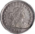 1798 Draped Bust Silver Dollar. Heraldic Eagle. BB-115, B-31. Rarity-5. Pointed 9, Close Date. EF-45