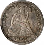1853 Liberty Seated Quarter. No Arrows or Rays. Briggs 1-A, FS-301. Repunched Date. VF-35 (PCGS).