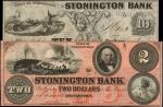 Stonington, Connecticut. Stonington Bank. ND (18xx). $2, $10. Choice Uncirculated. Lot of (2) Remain