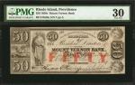 Providence, Rhode Island. Mount Vernon Bank. 1850s. $50. PMG Very Fine 30. Low Serial Number.