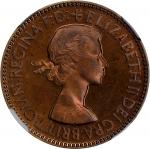 1953年英国1/2便士。伦敦铸币厂。GREAT BRITAIN. 1/2 Penny, 1953. London Mint. Elizabeth II. NGC PROOF-66 Red Brown