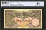 1959年印尼银行1000卢比 INDONESIA. Bank Indonesia. 1000 Rupiah, 1959. P-71a & 71b. PCGS GSG Choice Uncircula