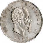 ITALY. 5 Lire, 1865-N BN. Naples Mint. Vittorio Emanuele II. NGC AU Details--Cleaned.