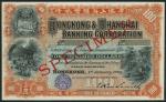 Hong Kong and Shanghai Banking Corporation, specimen $100, 1 January 1906, no serial numbers, red an