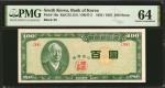 1954年韩国银行券壹佰圜。 KOREA, SOUTH. Bank of Korea. 100 Hwan, 1954. P-19a. PMG Choice Uncirculated 64.