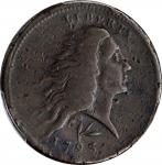 1793 Flowing Hair Cent. Wreath Reverse. S-11A. Rarity-4+. Vine and Bars Edge. VG Details--Planchet F