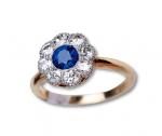 美国花瓣形14K金镶蓝宝石及钻石戒指一枚