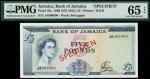 x Bank of Jamaica, specimen ｣5, 1960 (ND 1964), prefix JA, blue on green and orange underprint, Quee