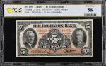 CANADA. Dominion Bank. 5 Dollars, 1938. CH #220-28-02. PCGS Banknote Choice About Uncirculated 58.
