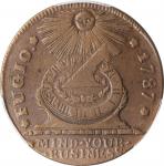 1787 Fugio Copper. Pointed Rays. Newman 12-KK, W-6835. Rarity-6. UNITED STATES, 4 Cinquefoils. EF-45