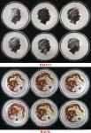Australia; 2012, “Year of dragon”, Lot of 6 colored silver coin $1, Each 1 oz 999 silver, UNC.(6)