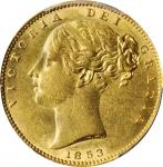 GREAT BRITAIN. Sovereign, 1853. London Mint. Victoria. PCGS AU-58 Gold Shield.