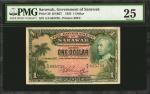 1935年沙捞越政府一圆。 SARAWAK. Government of Sarawak. 1 Dollar, 1935. P-20. PMG Very Fine 25.