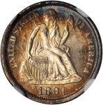 1891-O/S Liberty Seated Dime. Fortin-111. Rarity-3. Repunched Date, 89/89. MS-65 (NGC). CAC.