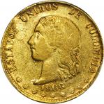 COLOMBIA. 1868/7 10 Pesos. Medellín mint. Restrepo M333.5. AU-50 (PCGS).