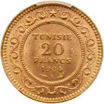 Tunisia. 20 Francs, AH1322 (1904-A). PCGS MS63