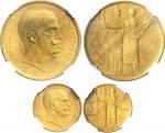 ITALIEVictor-Emmanuel III (1900-1946). Coffret de 4 essais de 100 lire et 20 lire en bronze doré, 2 